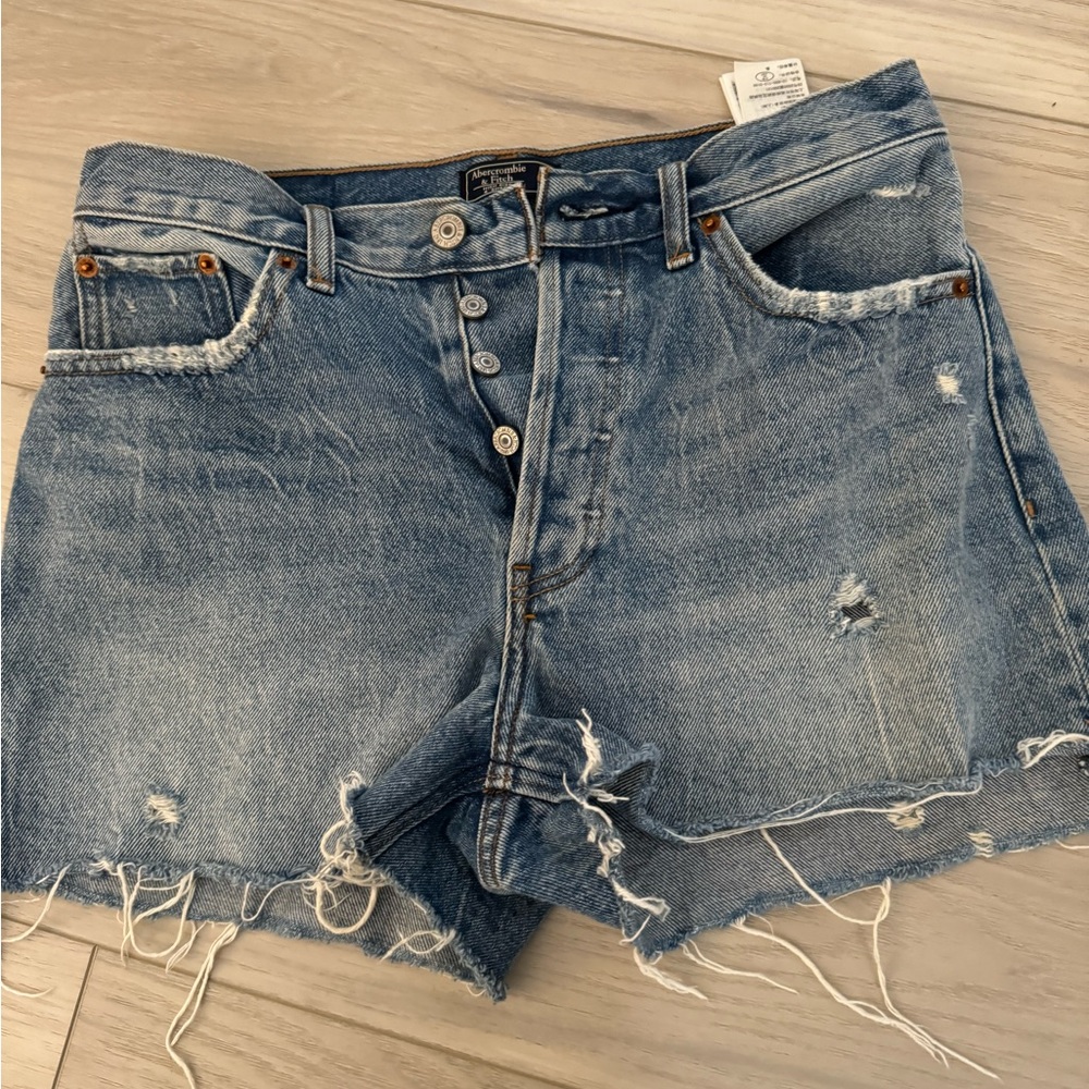 Abercrombie & Fitch Blue Jean Shorts Distressed Frayed Hem